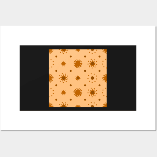 Suns and Dots Brown on Pale Orange Repeat 5748 Posters and Art